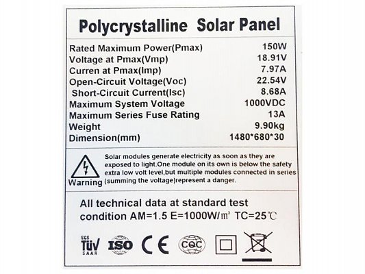 Solární panel 12V/150W polykrystalický