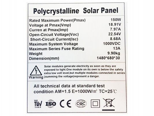 Solární panel 12V/150W polykrystalický