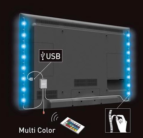 LED pásek za televizor 2x50cm napájený z USB s dálkovým ovladačem