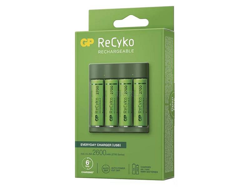 Nabíječka baterií GP Everyday B421 + 4xAA ReCyko 2700 + USB