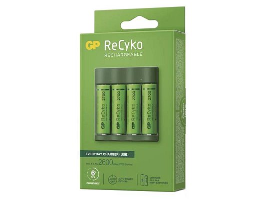 Nabíječka baterií GP Everyday B421 + 4xAA ReCyko 2700 + USB