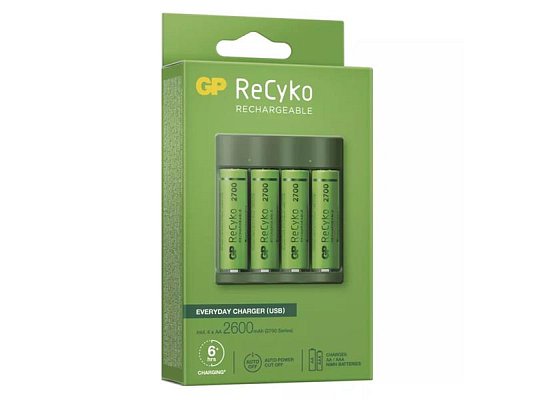 Nabíječka baterií GP Everyday B421 + 4xAA ReCyko 2700 + USB