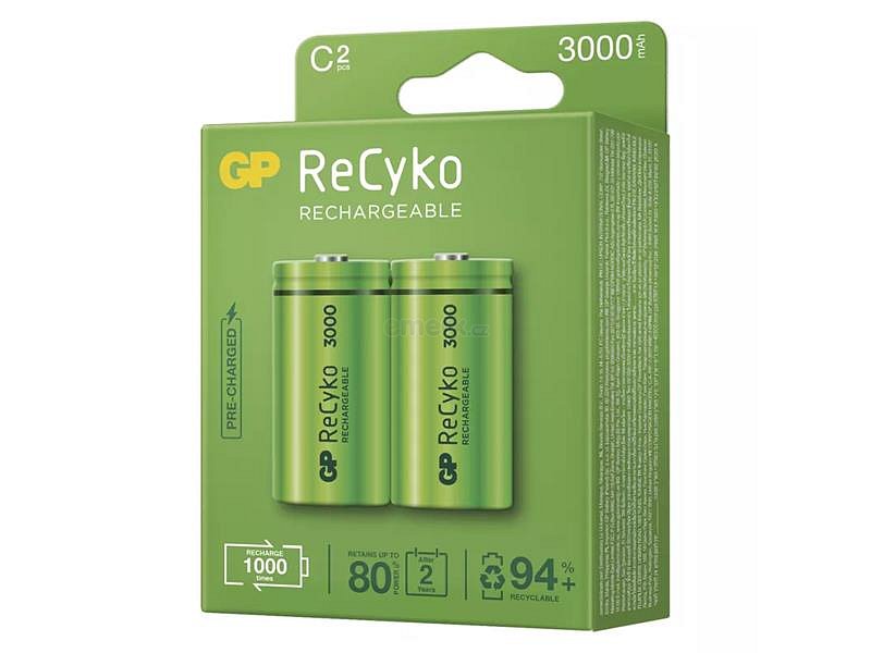 Baterie C (R14) nabíjecí 1,2V/3000mAh GP Recyko 2ks