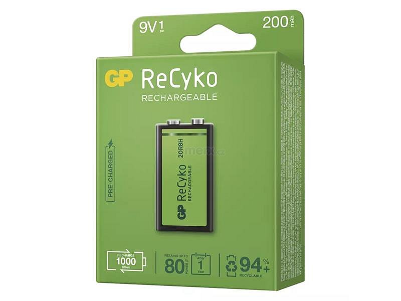 Baterie 6F22 nabíjecí 9V/200mAh GP Recyko