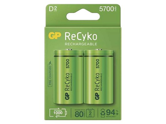 Baterie D (R20) nabíjecí 1,2V/5700mAh GP Recyko 2ks