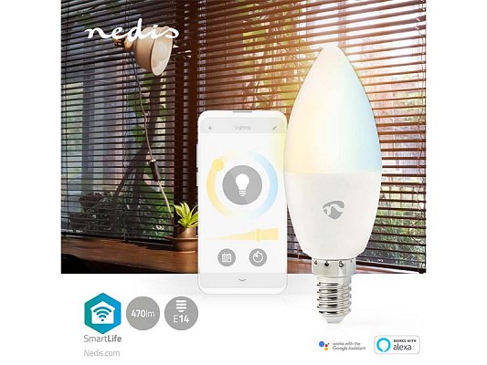 Smart LED žárovka E14 4.9W bílá NEDIS WIFILRW10E14 WiFi Tuya