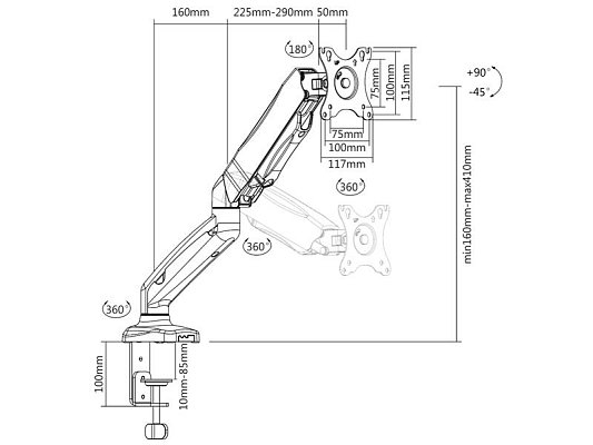 Držák pro 1 monitor CABLETECH UCH0208-1 stolní