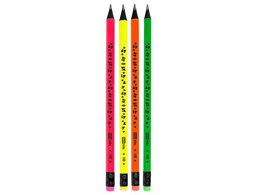 Tužky EASY FLUO dřevěné trojhranné s gumou 4ks