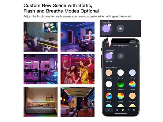 Smart LED pásek 12V 40LED/m IP65 24W RGB MOES LED Light Strip 5m WiFi Tuya