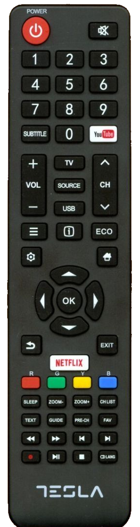 Tesla TV 32T319BH, 40T319SF, 43T319SF, 32T300SHS original remote