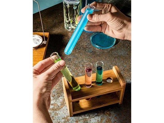 Sada zkumavek s dřevěným držákem GADGET MASTER Party Glass Tube Set 4ks