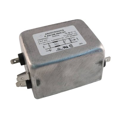 Síťový odrušovací filtr 16A/250Vac, 5 pin, kovové provedení