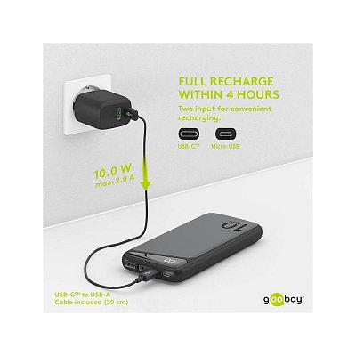 Powerbanka 10 000 mAh se stavovým displejem