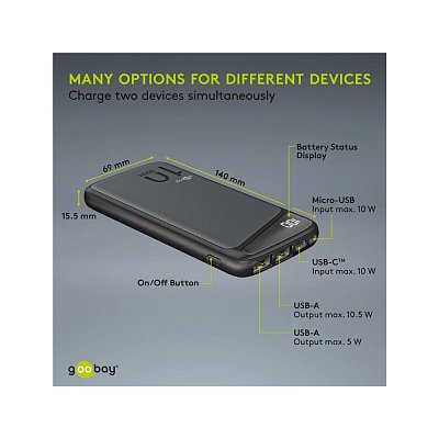 Powerbanka 10 000 mAh se stavovým displejem