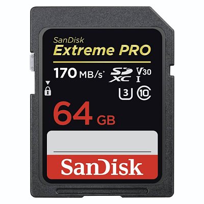 Paměťová karta SanDisk Extreme PRO 64 GB SDXC; 170 MB/s; UHS-I; Class 10; U3; V30