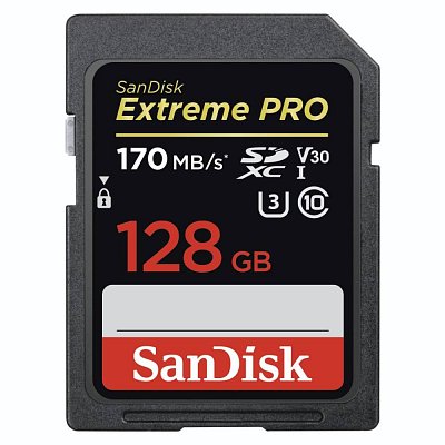 Paměťová karta SanDisk Extreme PRO 128 GB SDXC; 170 MB/s; UHS-I; Class 10; U3; V30