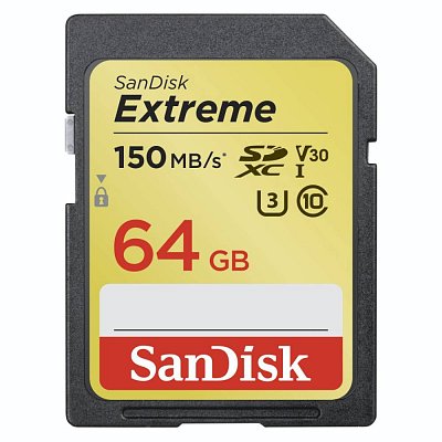 Paměťová karta SanDisk Extreme Plus 64 GB SDXC; 150 MB/s; UHS-I; Class 10; U3; V30