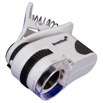 Kapesní mikroskop, LED a UV, zvětšení: 60x, klip, bílý