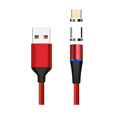 Kabel s magnetickými koncovami USB 3.1 konektor C vidlice/MicroUSB 2.0 vidlice - USB 3.0  A vidlice, červený, 1m
