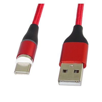 Kabel s magnetickými koncovami USB 3.1 konektor C vidlice/MicroUSB 2.0 vidlice - USB 3.0  A vidlice, červený, 1m