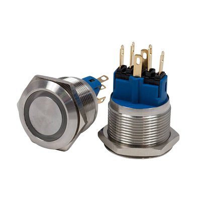 Antivandal spínač, podsvětlení červené, 2póly, OFF-(ON)/ON-(OFF), 5A/250V