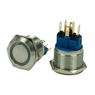 Antivandal spínač, podsvětlení zelené, 2póly, OFF-(ON)/ON-(OFF), 5A/250V
