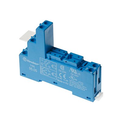 Patice se šroubovými svorkami pro relé FINDER řady 40.51, 40.52 a 40.61 k upevnění na DIN-lištu.