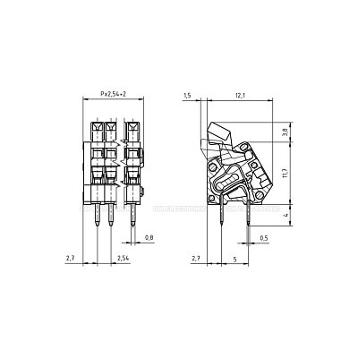 Pružinová svorkovnice do DPS, oranžová. 130V/9A