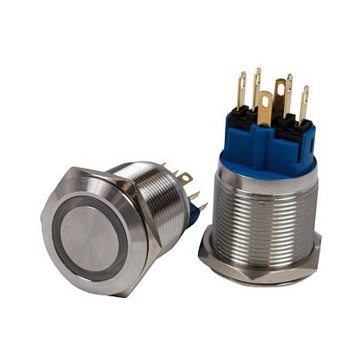 Antivandal spínač, podsvětlení modré, 2póly, OFF-ON/ON-OFF, 5A/250V