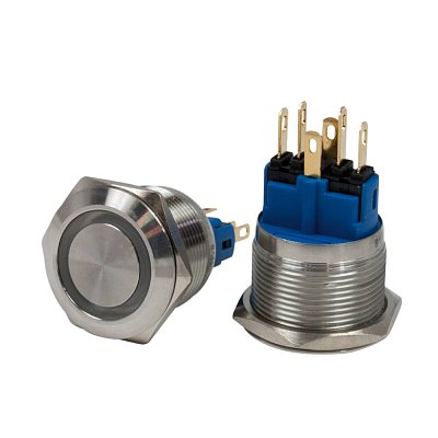 Antivandal spínač, podsvětlení modré, 2póly, OFF-(ON)/ON-(OFF), 5A/250V