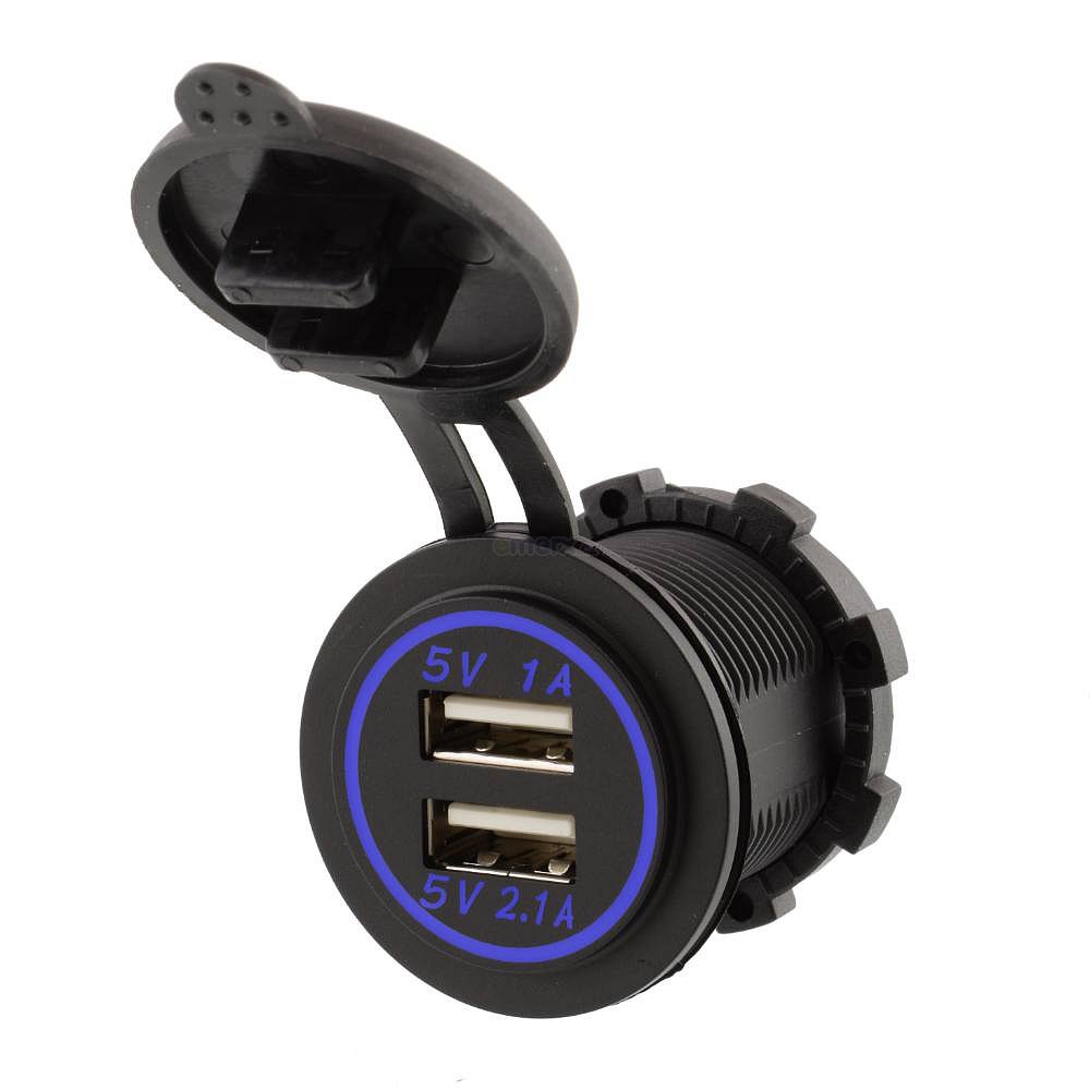 USB zásuvka do panelu s krytem a modrým podsvícením
