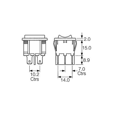 Kolébkový spínač černý I-0-II, 2 pólový, ON-OFF-ON, 10A/250V