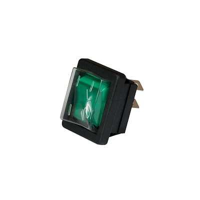 Kolébkový spínač zelený, 2 póly, ON-OFF, 16A/250V, kryt IP65