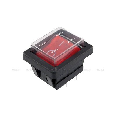 Kolébkový spínač červený s podsvětlením I-O, 2 póly, ON-OFF, kryt IP65