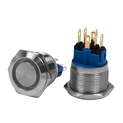 Antivandal spínač, podsvětlení bílé, 2póly, ON-(OFF)/OFF-(ON), 5A/250V