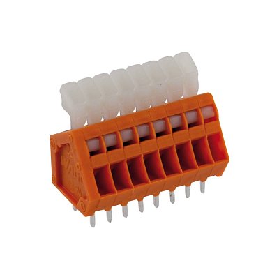 Pružinová svorkovnice do DPS, oranžová. 160V/6A
