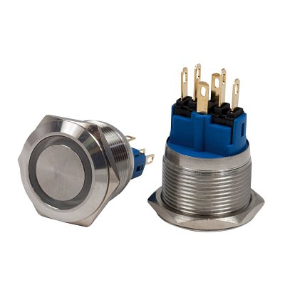 Antivandal spínač, podsvětlení červené, 2póly, OFF-(ON)/ON-(OFF), 5A/250V