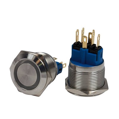 Antivandal spínač, podsvětlení červené, 2póly, OFF-(ON)/ON-(OFF), 5A/250V