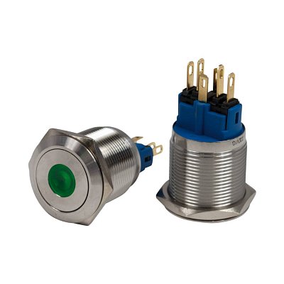 Antivandal spínač, podsvětlení zelené, 2póly, OFF-ON/ON-OFF, 5A/250V