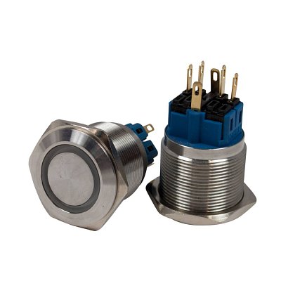 Antivandal spínač, podsvětlení modré, 2póly, OFF-ON/ON-OFF, 5A/250V