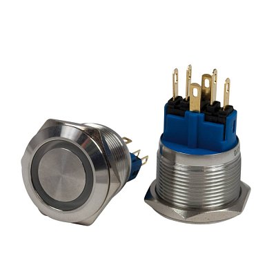 Antivandal spínač, podsvětlení zelené, 2póly, OFF-(ON)/ON-(OFF), 5A/250V