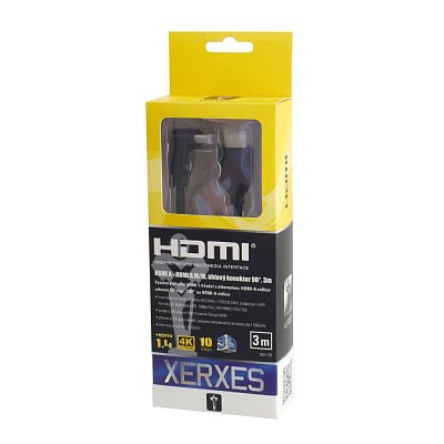 Propojovací kabel HDMI A 1.4 (M) - HDMI A 1.4 (M) úhlový 90°, 3m