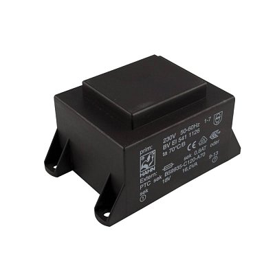EI 54/18,8; 1x18V/0,889A; 16VA; 230V; 75,3x47,3x38,8mm; 4 úchyty