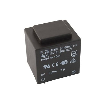 EI 30/23; 1x9V/0,356A; 3,2VA; 230V; 32,5x27,5x34mm; do DPS