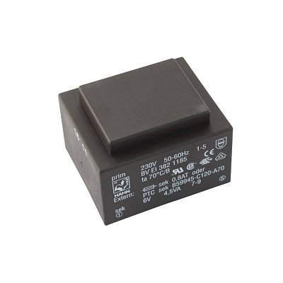 EI 38/13,6; 1x6V/0,75A; 4,5VA; 230V; 40,8x35x28,1mm; do DPS