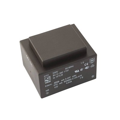 EI 38/13,6; 1x12V/0,375A; 4,5VA; 230V; 40,8x35x28,1mm; do DPS