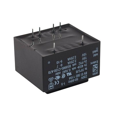 EI 38/13,6; 2x15V/0,15A; 4,5VA; 230V; 40,8x35x28,1mm; do DPS