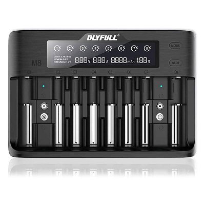 Nabíječka akumulátorů NiMH, NiCd, Li-ion, LiFePO4, 1..8 článků, AA,AAA,C,CS,18650 a další