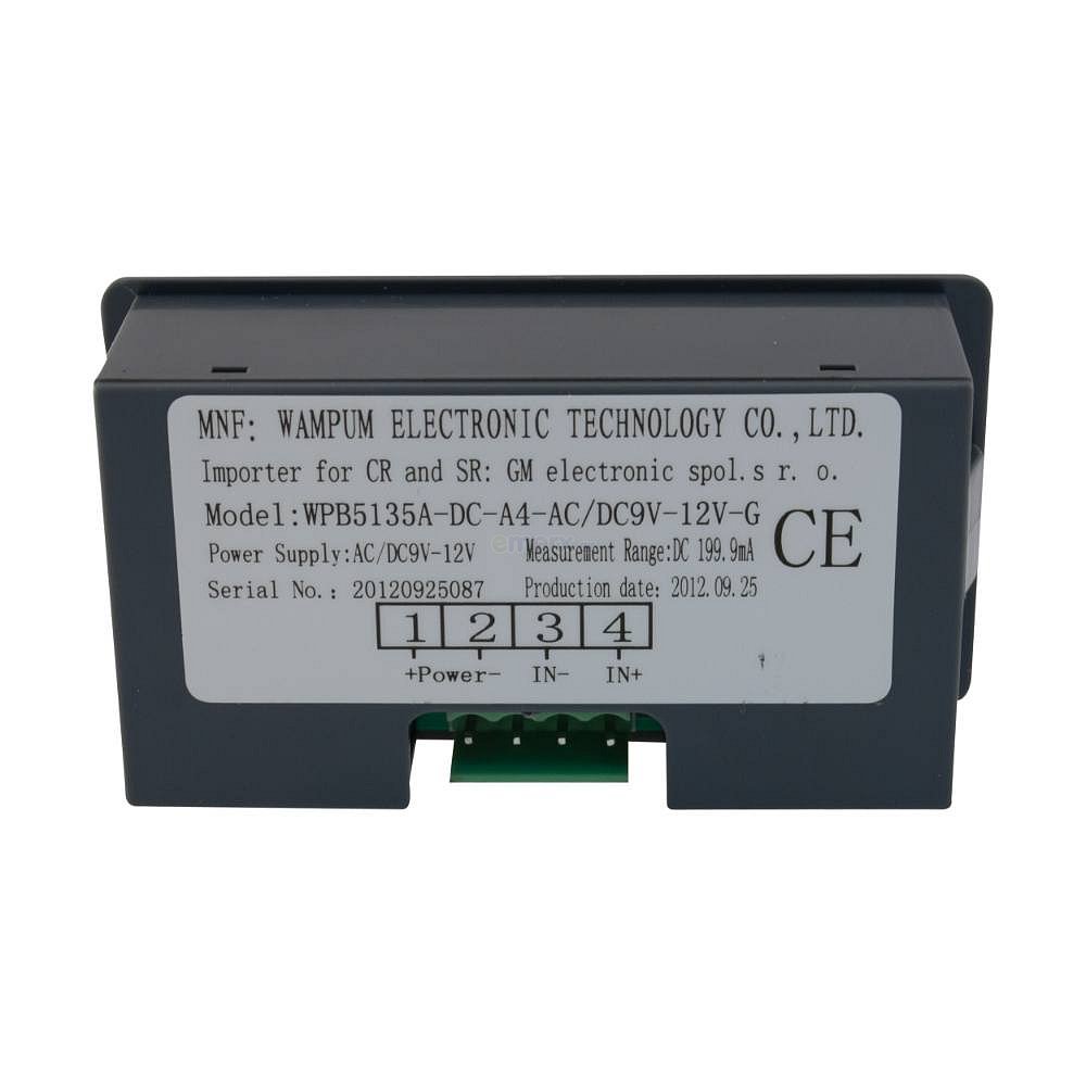 Digitální panelový ampérmetr 0-199,9mA, 79 x 42,5mm, výřez 76 x 39,5mm