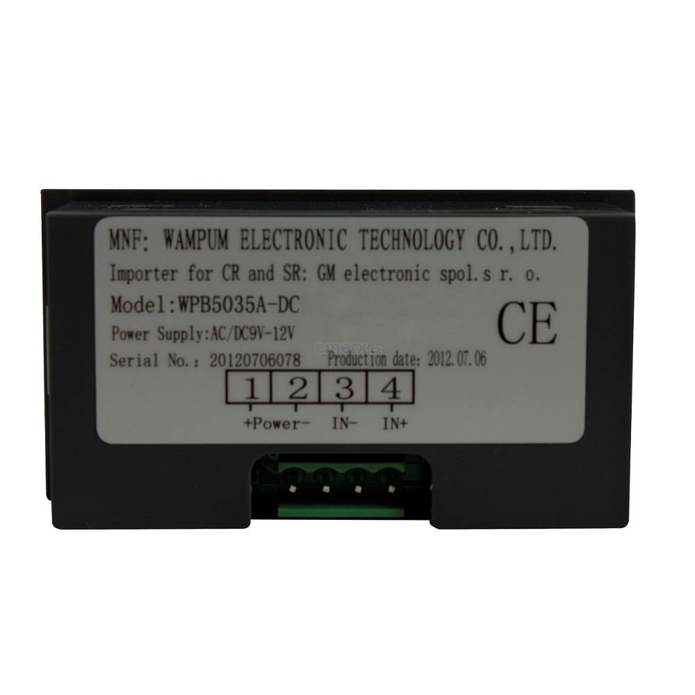 Digitální panelový voltmetr 0-1,999V, 80 x 42,5mm, výřez 75 x 40mm